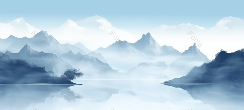 蓝色简约意境山水中国风背景图,插画/手绘图,插画/手绘图库,插画/手绘图下载,插画/手绘